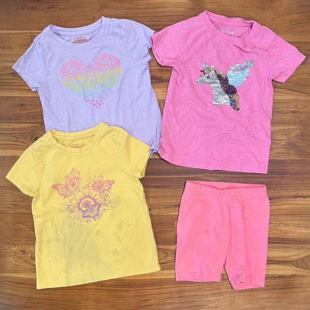 Kids Cat & Jack Bundle of 3 Tees and Bike Shorts Size XS (4/5)